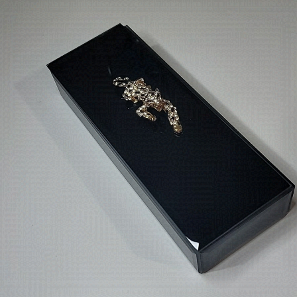 NWOT Gemstone Embellished Jaguar Glass Velvet Lined Jewelry Box Rectangle